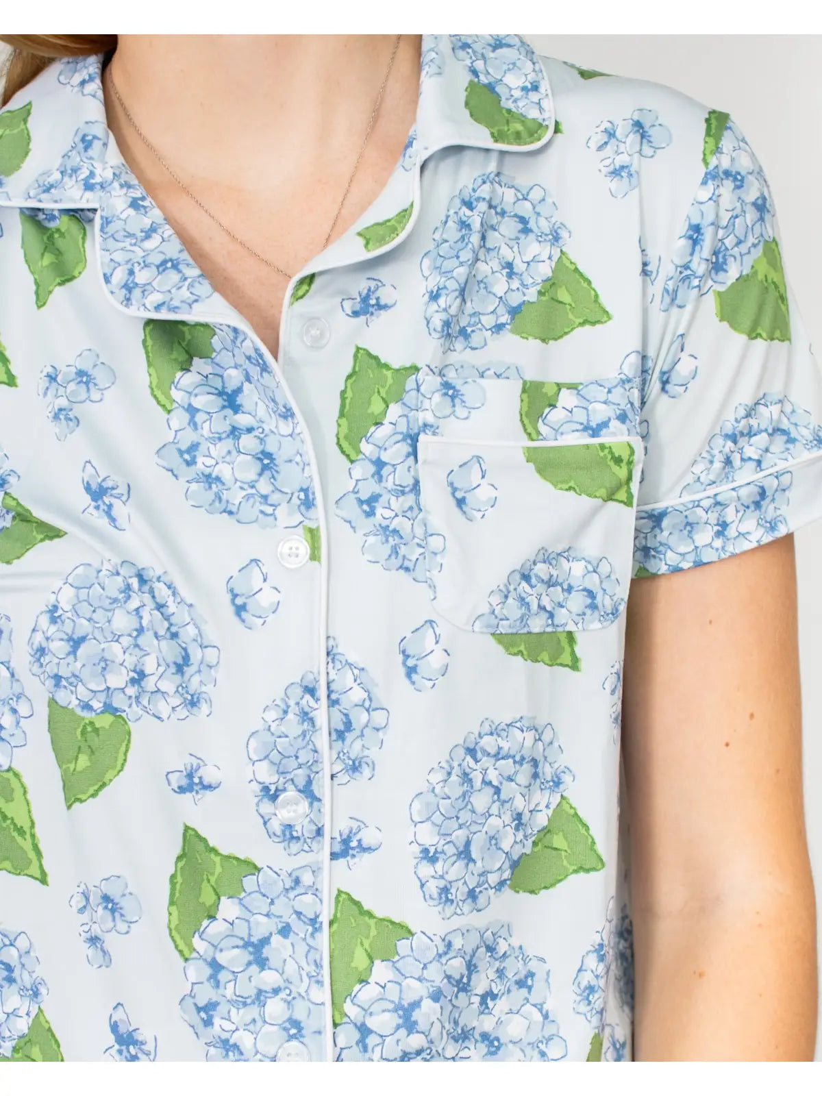 Hydrangea Short Sleeve Button Up Pajama Shirt