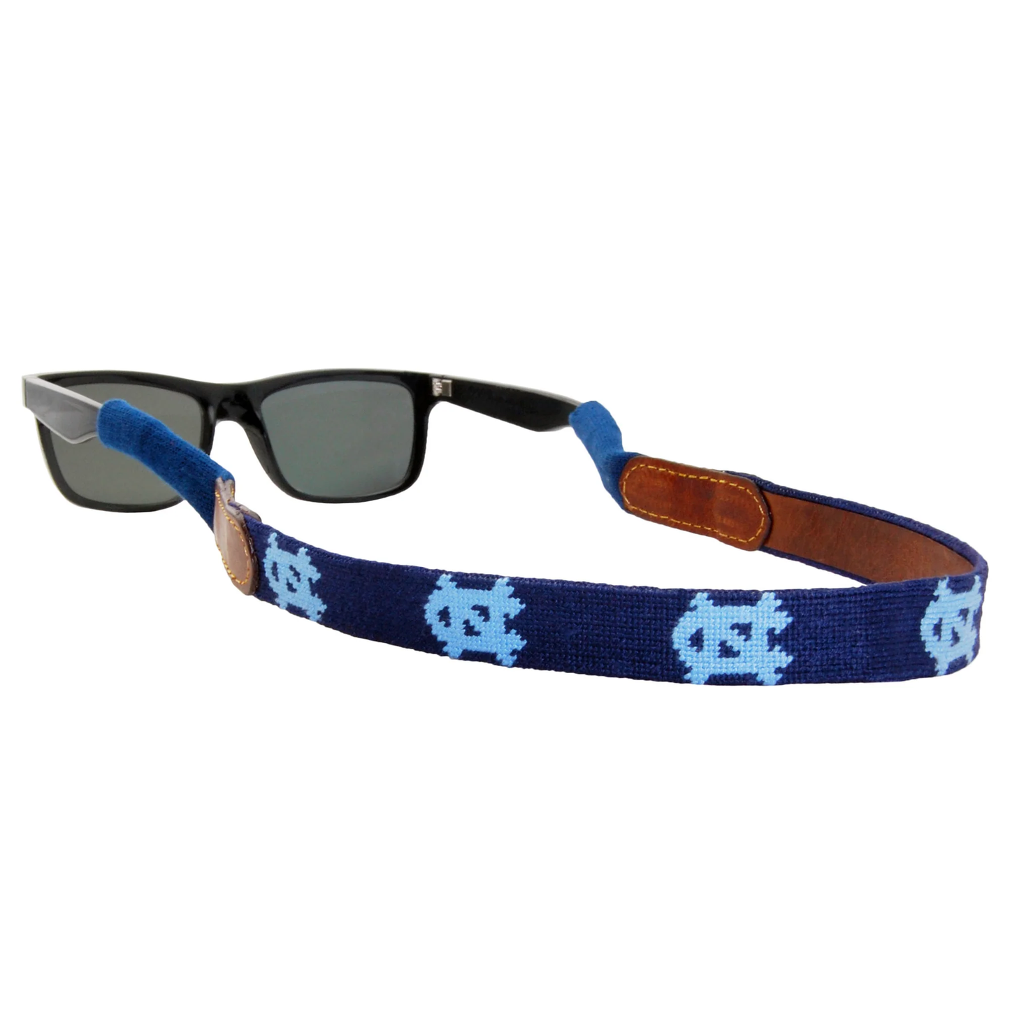 UNC Sunglasses Strap with Navy Needlepoint and Leather Details