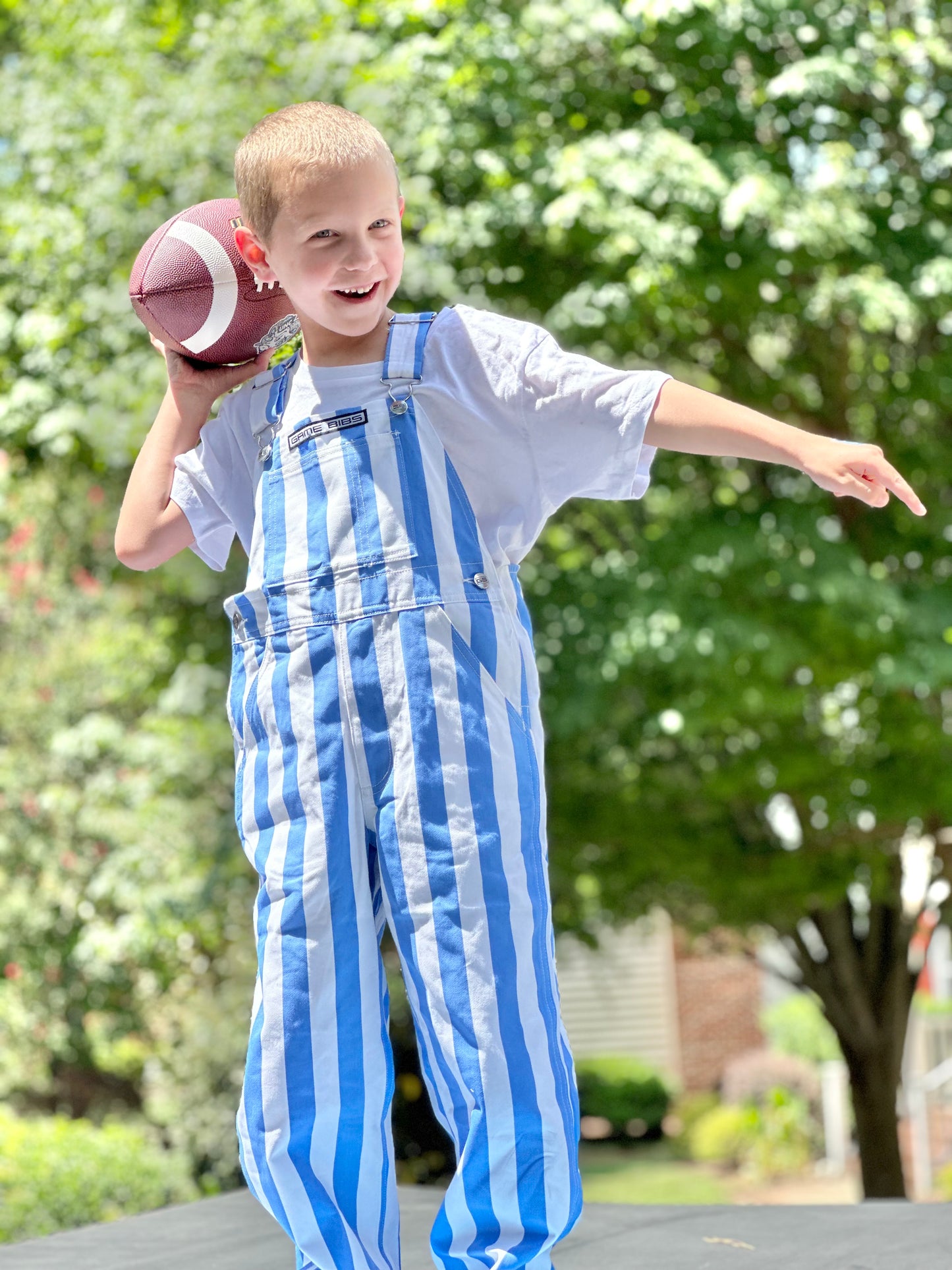 Carolina Blue and White Striped Overalls for Kids Game Day Bibs