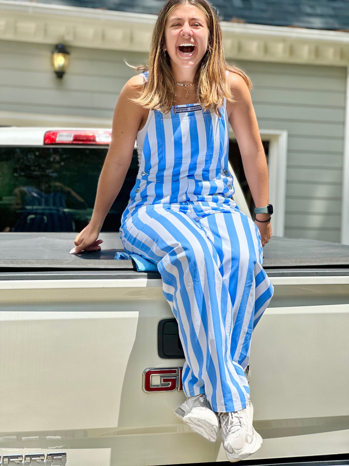 Carolina Blue and White Striped Overalls Game Day Bibs Striped