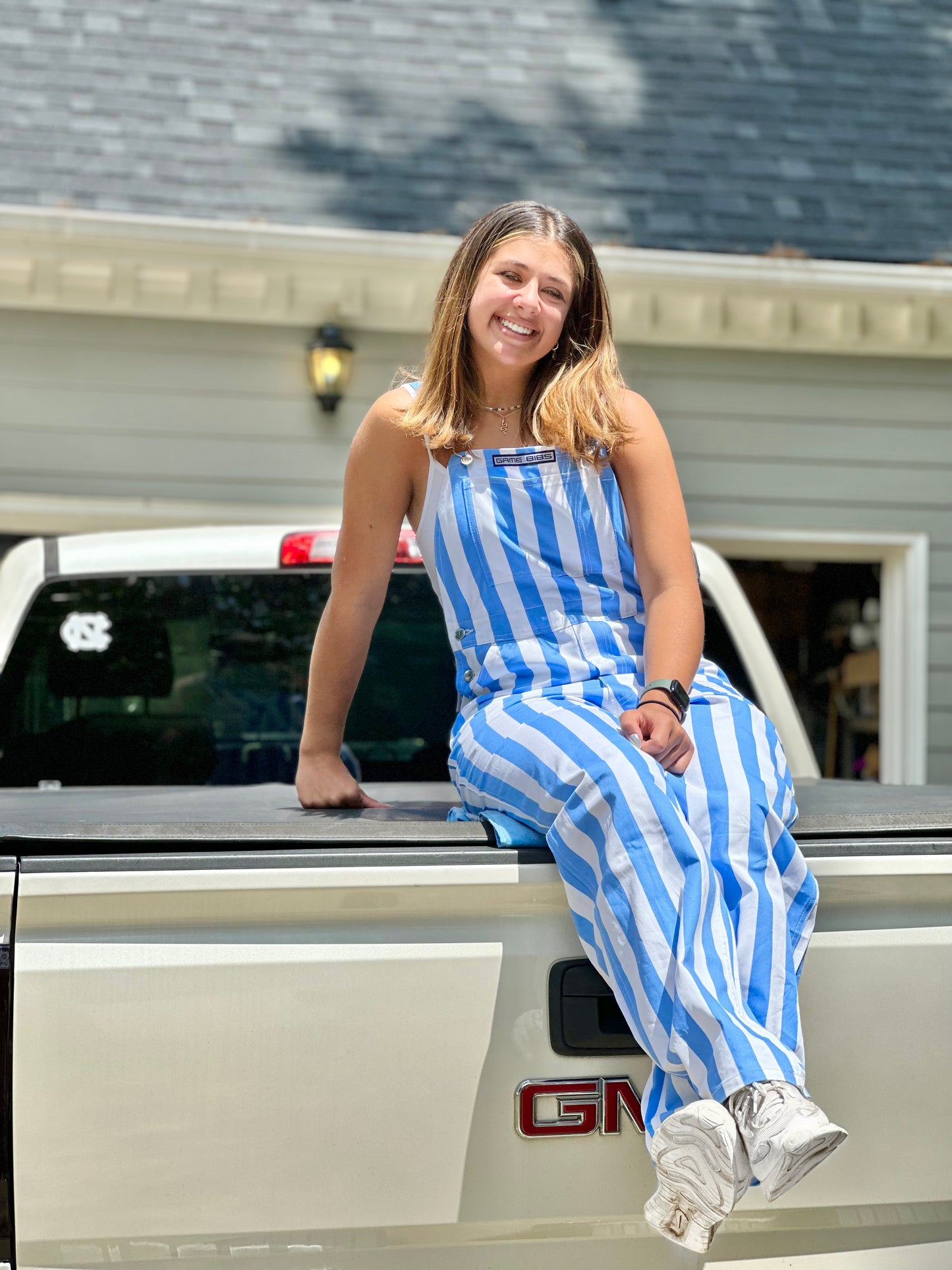 Carolina Blue and White Striped Overalls Game Day Bibs Striped