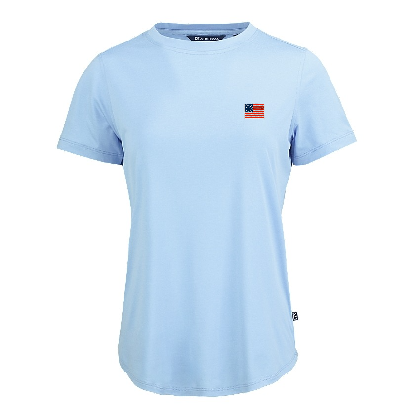 American Flag Embroidered Logo Cutter & Buck Coastline Epic Comfort Recycled Women's Short Sleeve Tee