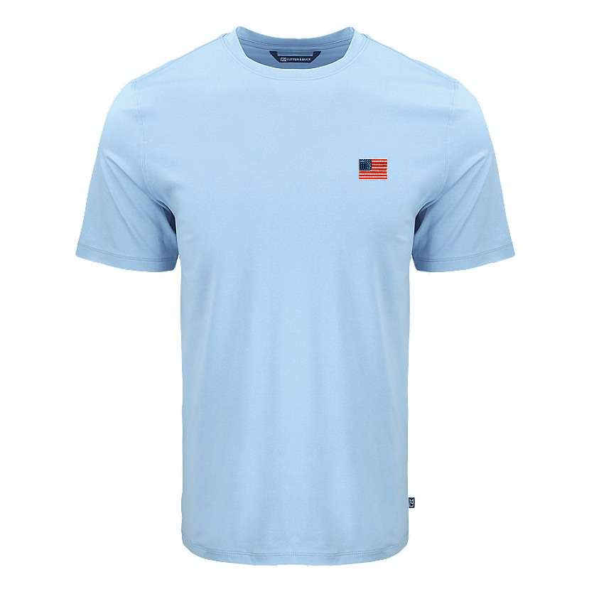 American Flag Embroidered Logo Cutter & Buck Coastline Epic Comfort Recycled Mens Short Sleeve Tee