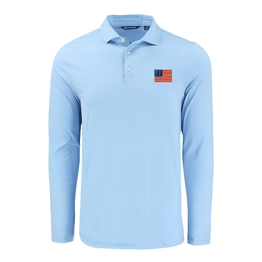 American Flag Logo Cutter & Buck Coastline Epic Comfort Recycled Mens Long Sleeve Polo