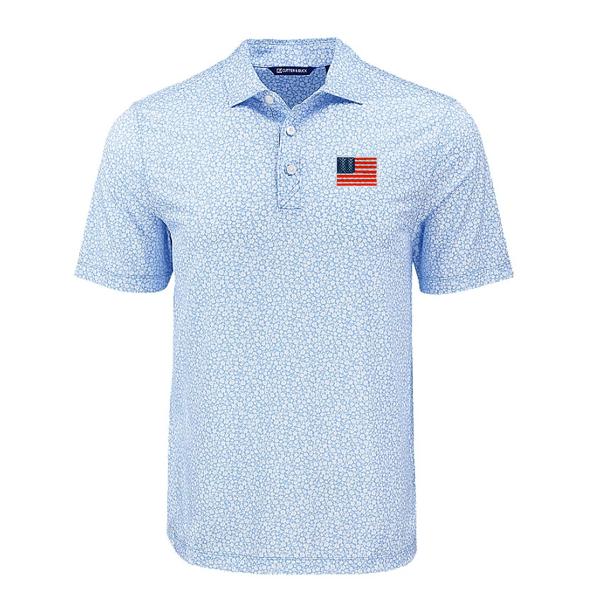 American Flag Logo Cutter & Buck Pike Eco Flora Print Recycled Mens Polo
