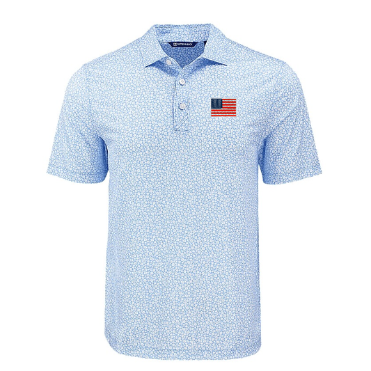 American Flag Logo Cutter & Buck Pike Eco Flora Print Recycled Mens Polo
