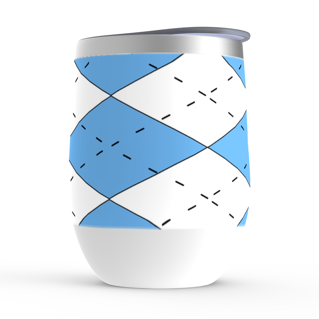 Carolina Blue and White Argyle Stemless Wine Tumbler