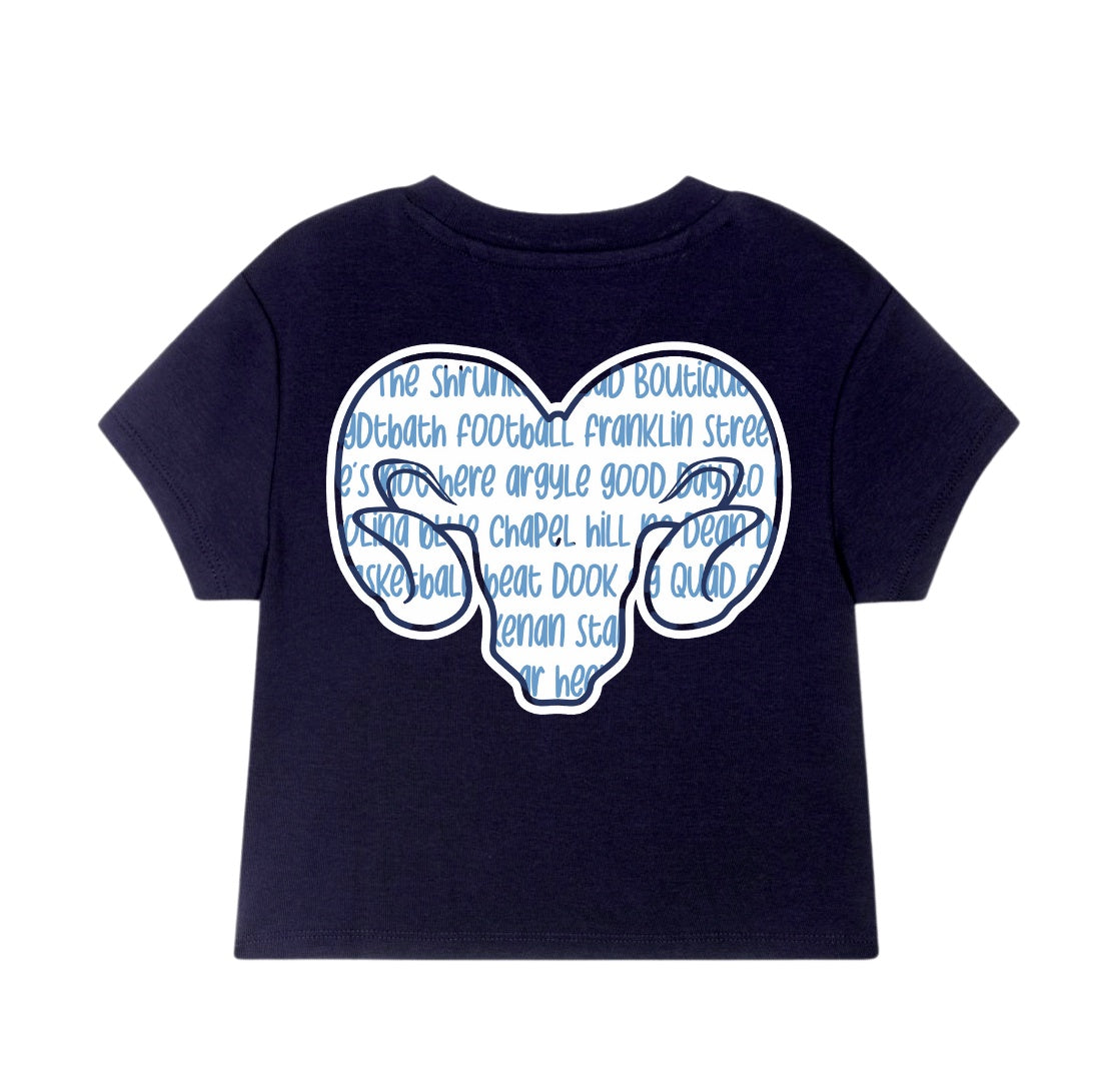 Word Ram Navy and Carolina Blue Crop Top by Shrunken Head Brand