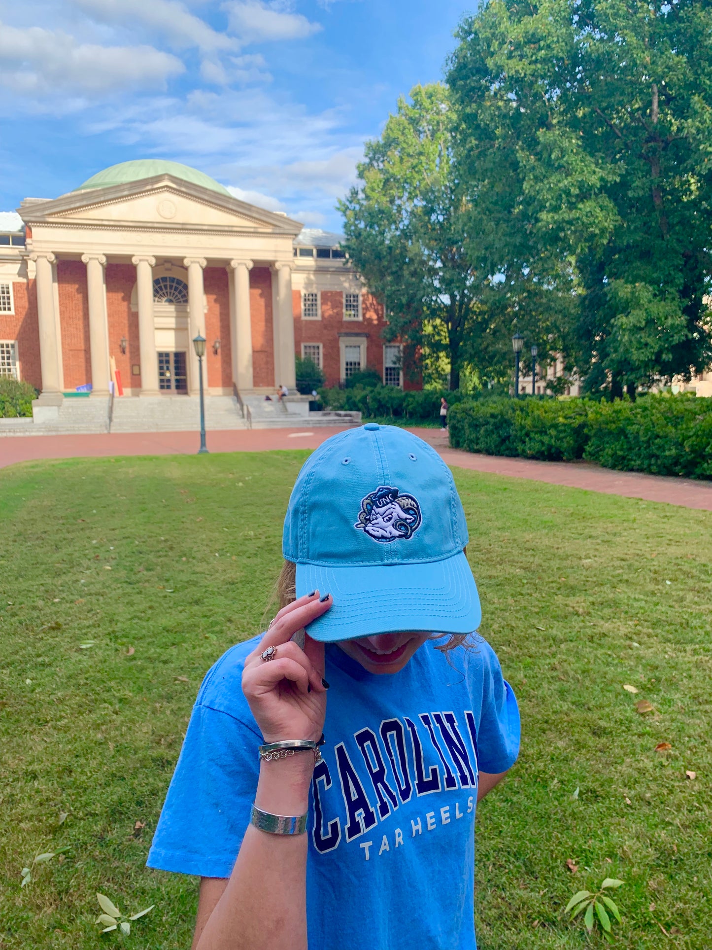 UNC Carolina Blue Rameses Mascot Hat by Legacy - Detail View - Legacy
