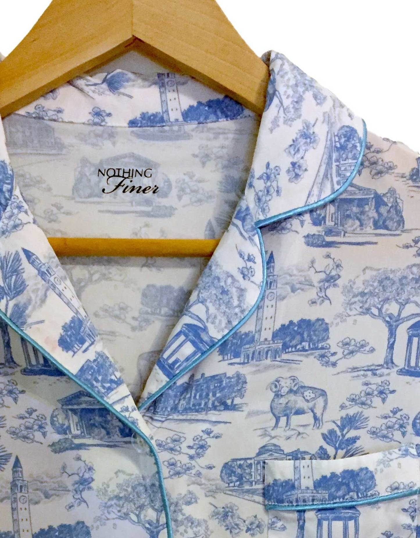 Tar Heel Toile Pajamas Set in White Short Sleeves and Shorts by Nothing Finer
