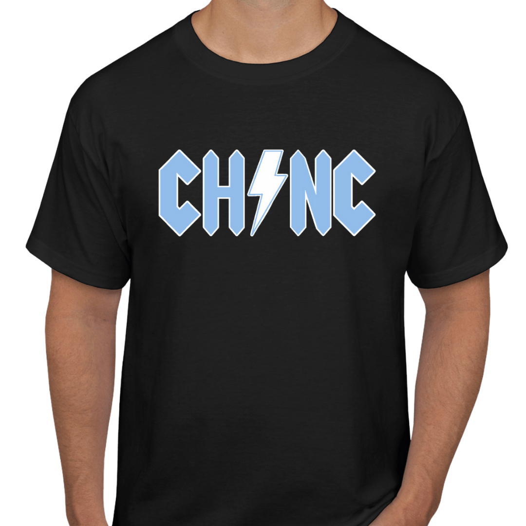 Black Rock Font Chapel Hill North Carolina T-Shirt - Side View - Shrunken Head