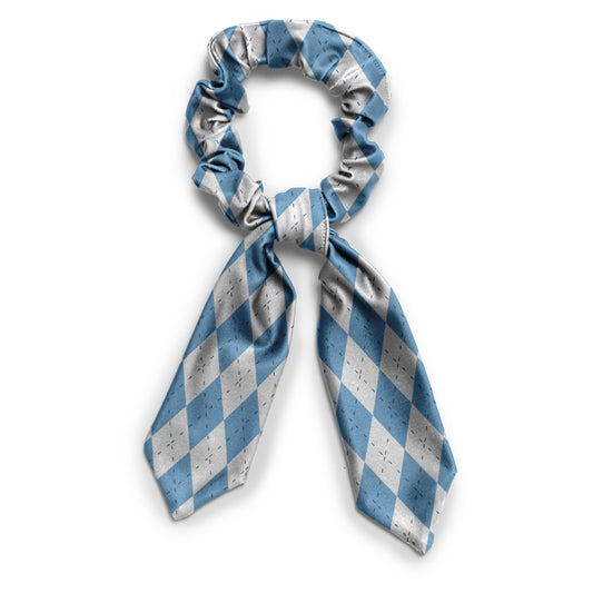 Carolina Blue and White Argyle Spirit Tie Scrunchie