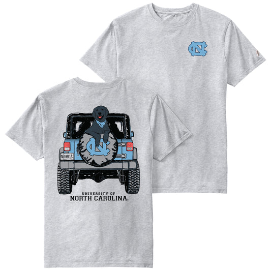 North Carolina Tar Heels T-Shirt with Black Dog in Jeep