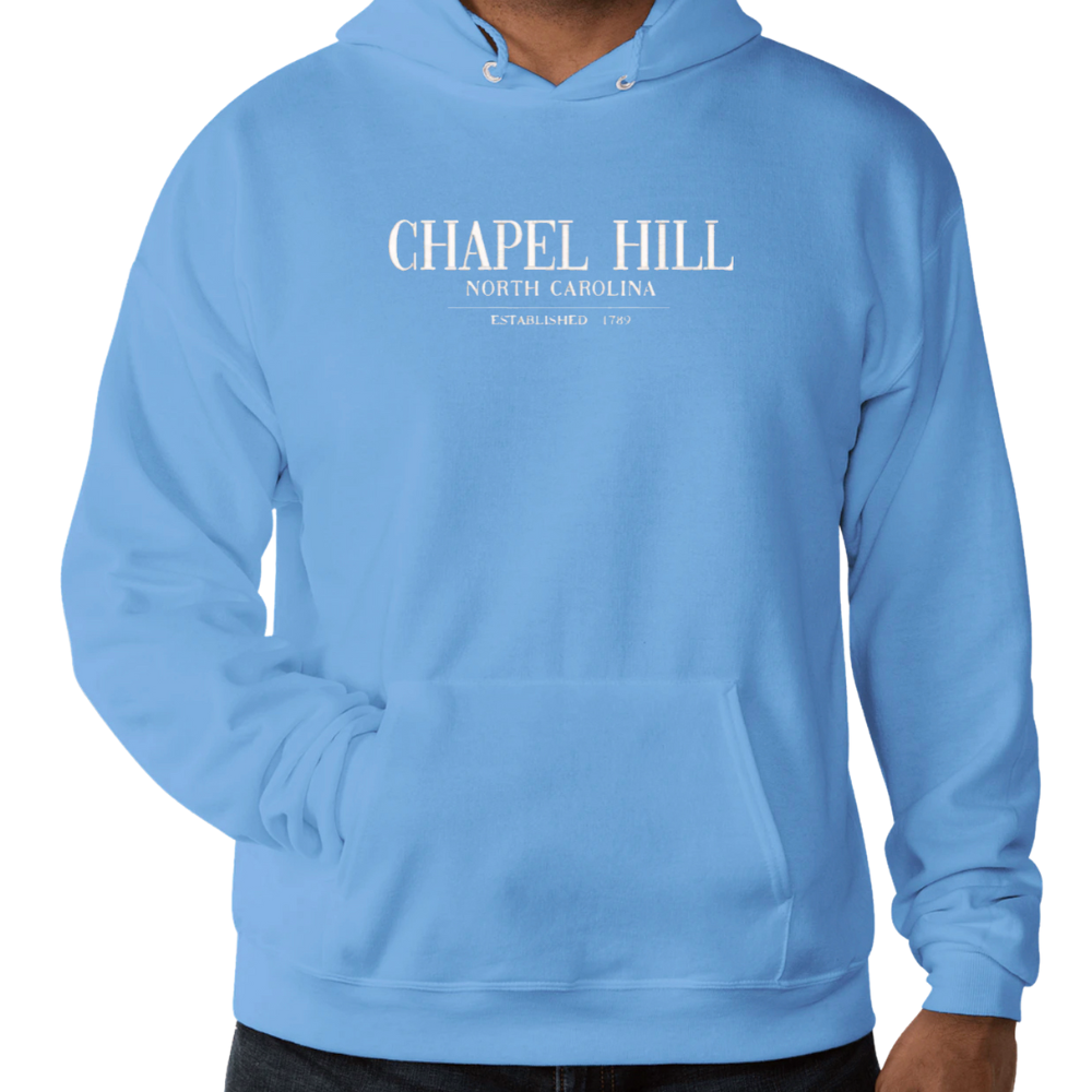 Chapel Hill North Carolina Embroidered Chill Hoodie Sweatshirt in Carolina Blue