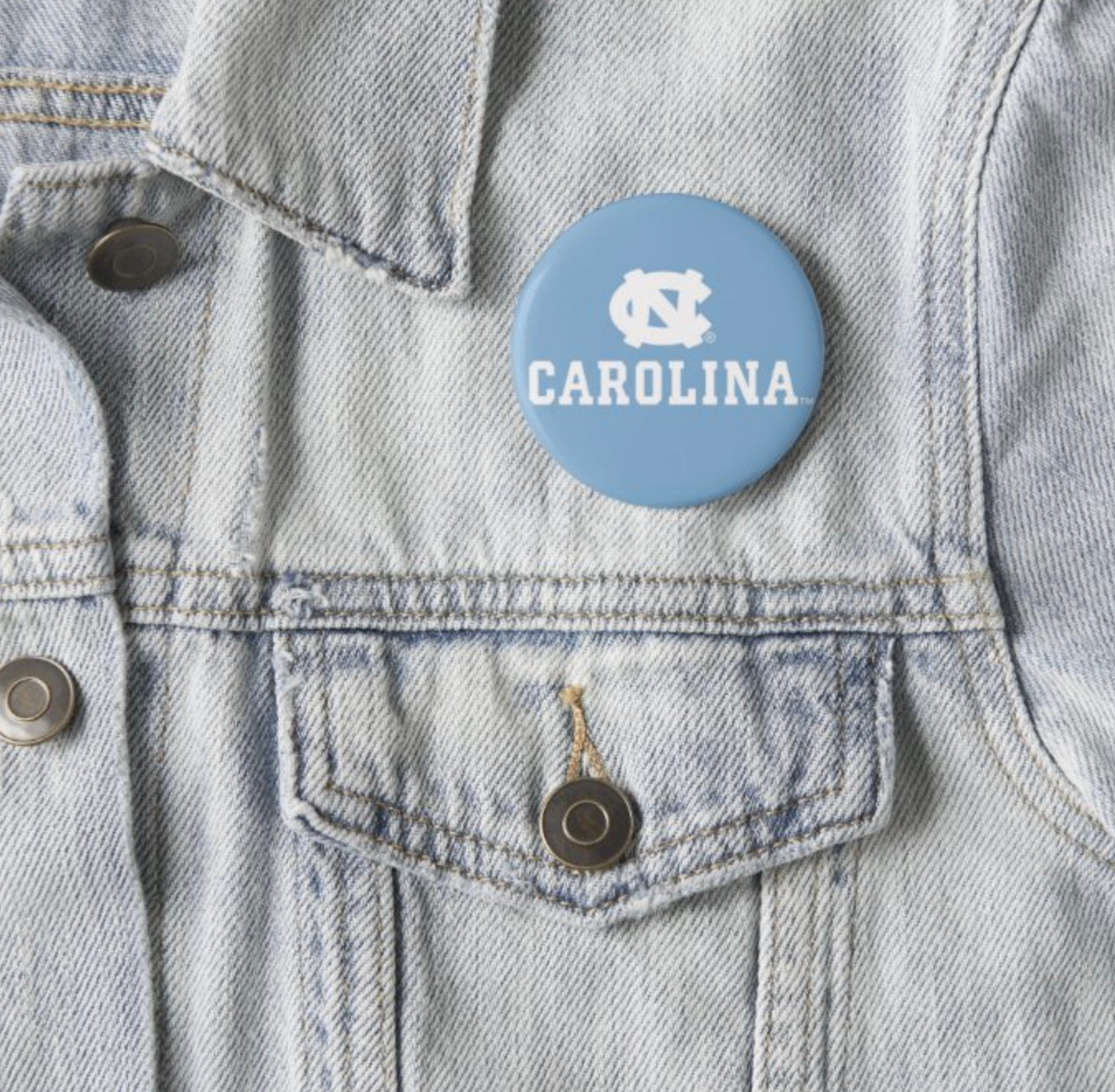 Carolina Logo Button Pin in Light Blue and White