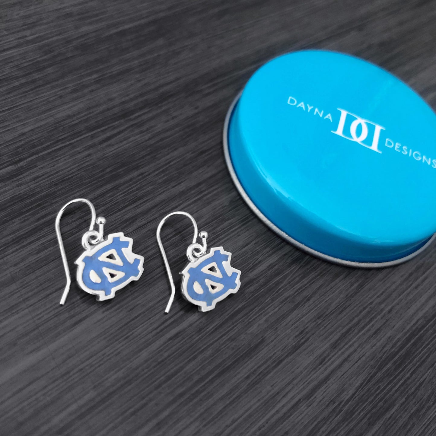 Carolina Tar Heels Interlock Carolina Blue Enamel Dangle Earrings by Dayna Designs