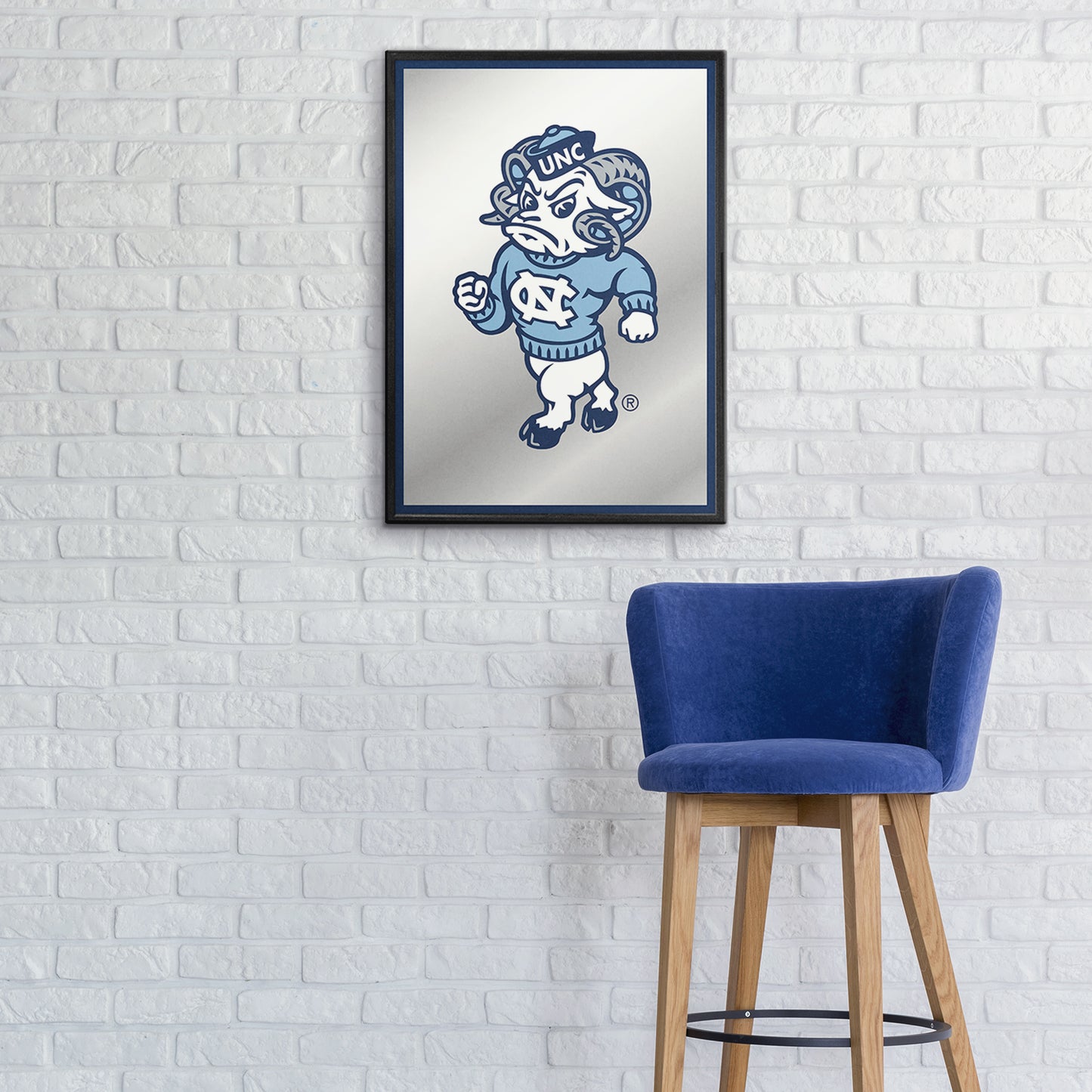 North Carolina Tar Heels: Mascot - Framed Mirrored Wall Sign Navy Edge