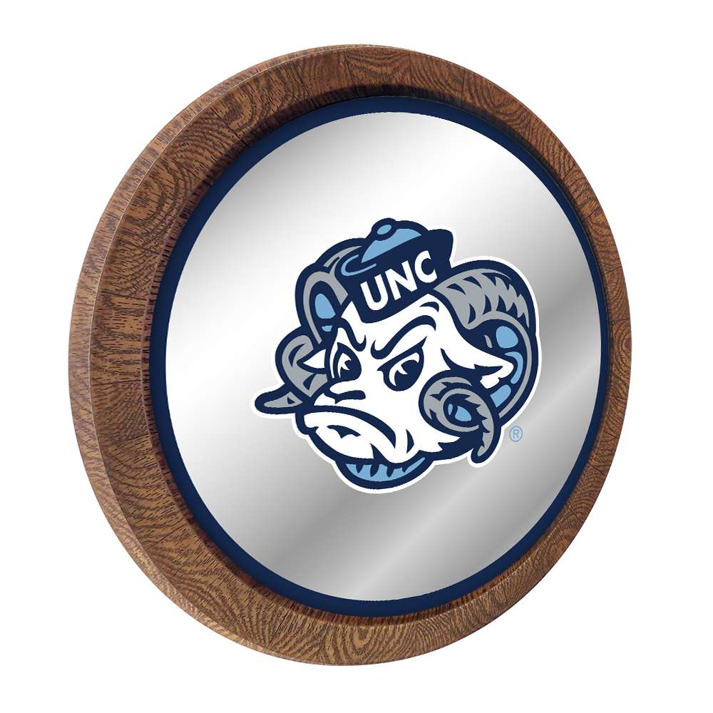 North Carolina Tar Heels: Mascot - "Faux" Barrel Top Mirrored Wall Sign Navy Edge