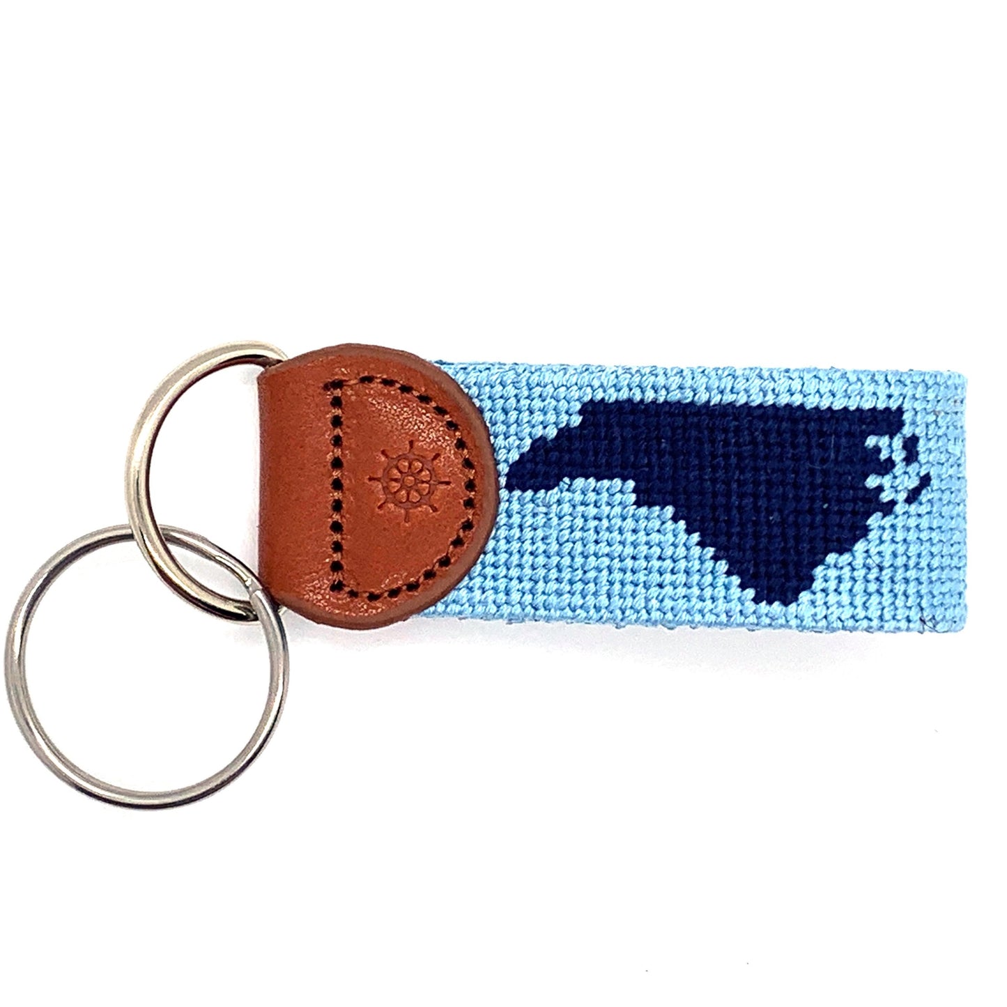 Carolina Blue Needlepoint Key Fob With Navy North Carolina Silhouette