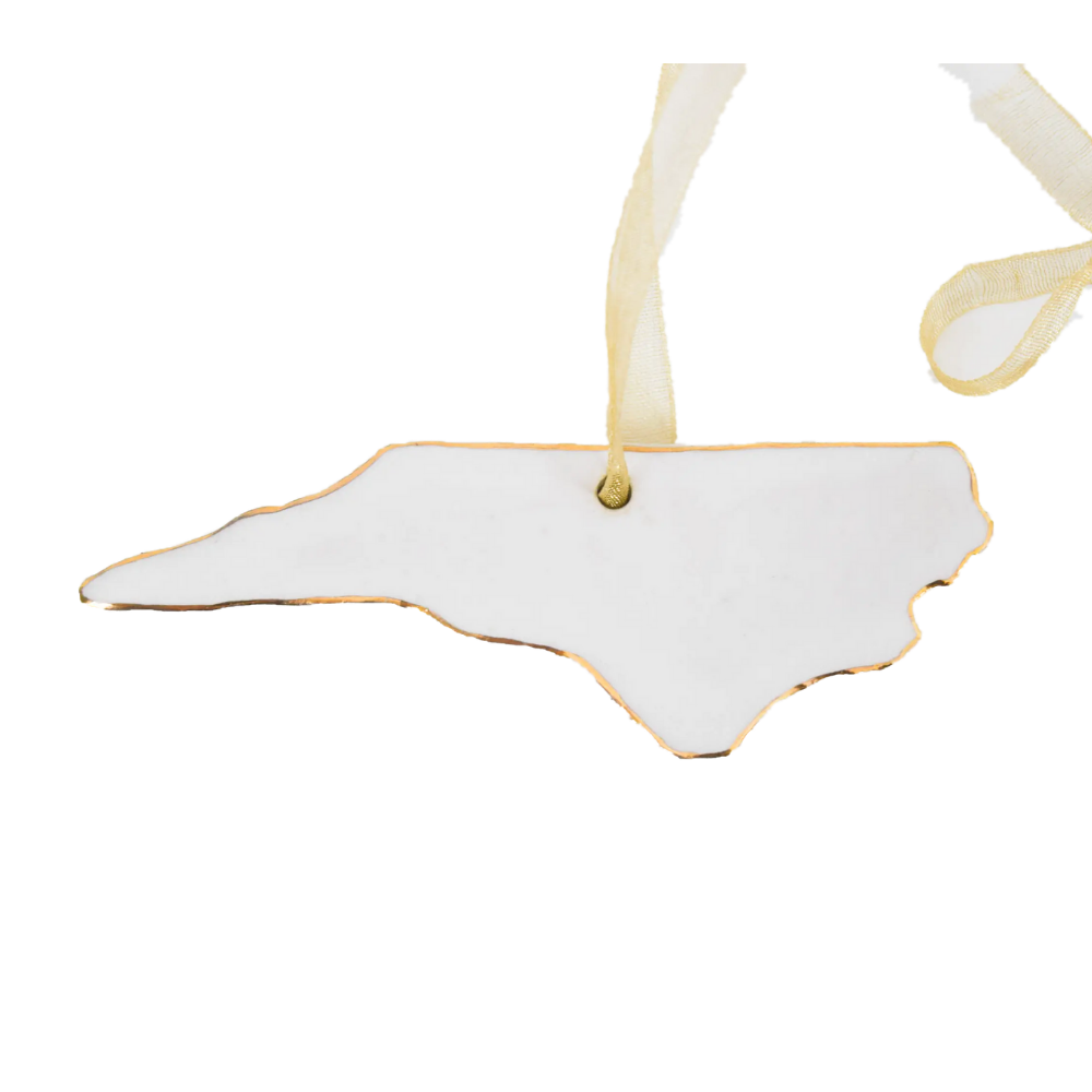 White North Carolina Ornament with 22k Gold Edge