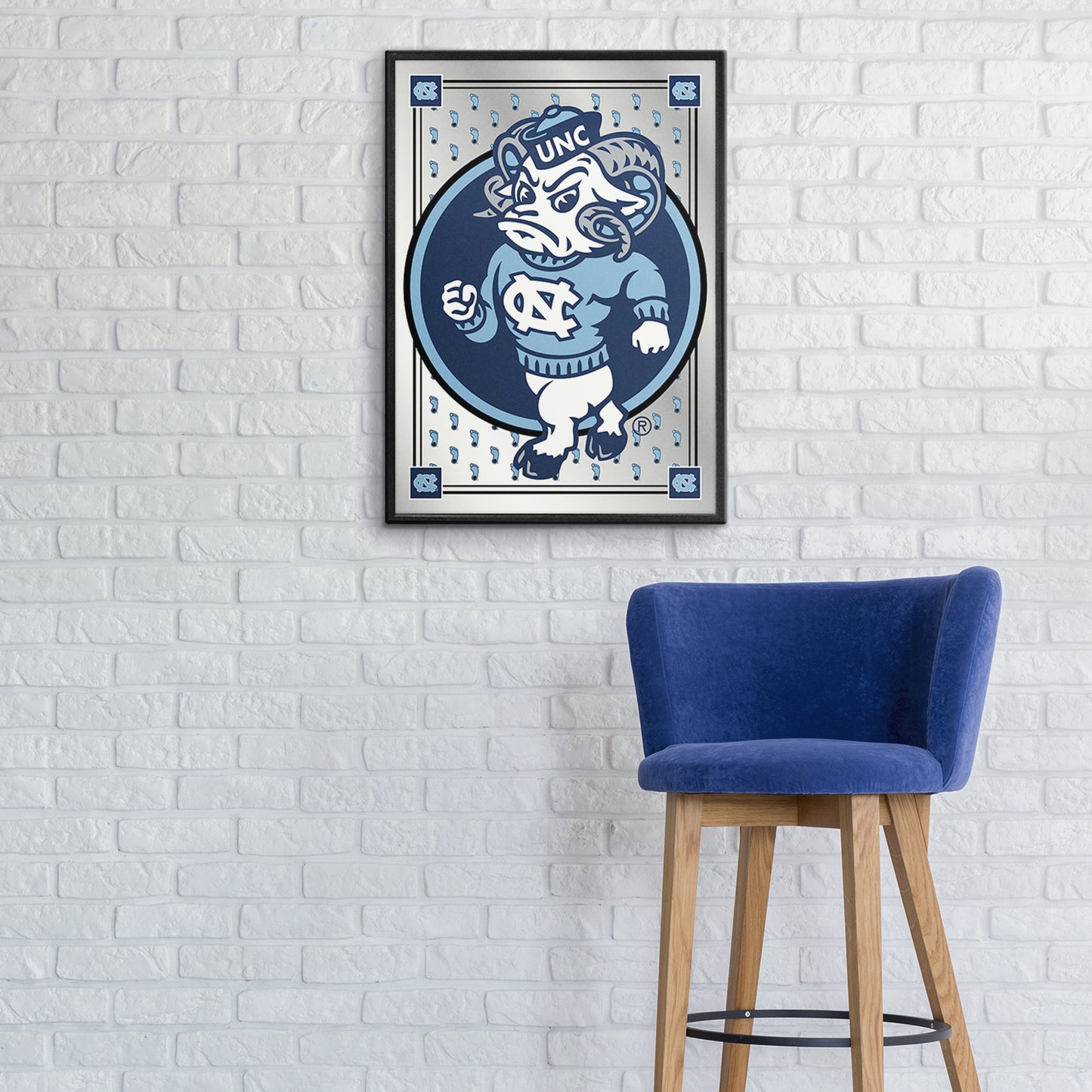 North Carolina Tar Heels: Team Spirit, Mascot - Framed Mirrored Wall Sign Navy