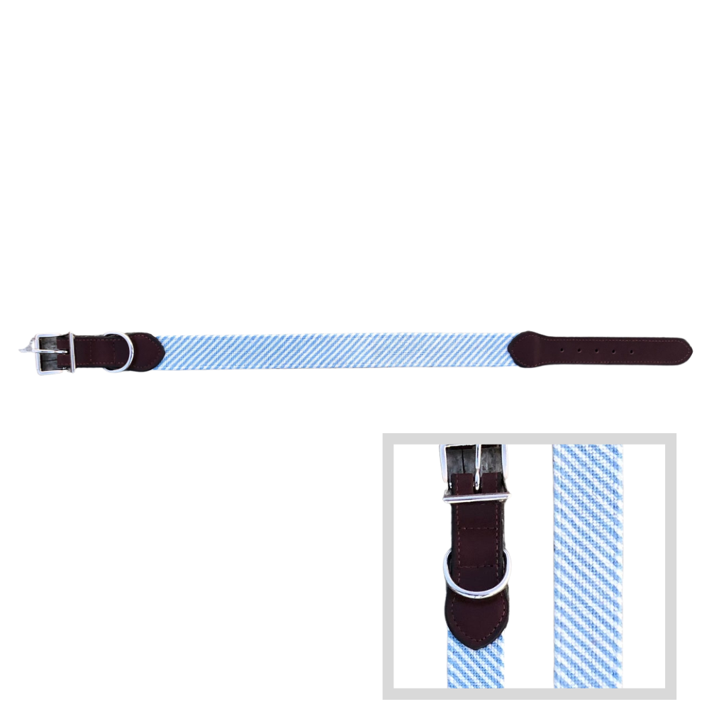 Carolina Blue and White Seersucker Needlepoint Dog Collar by Mimi and Company
