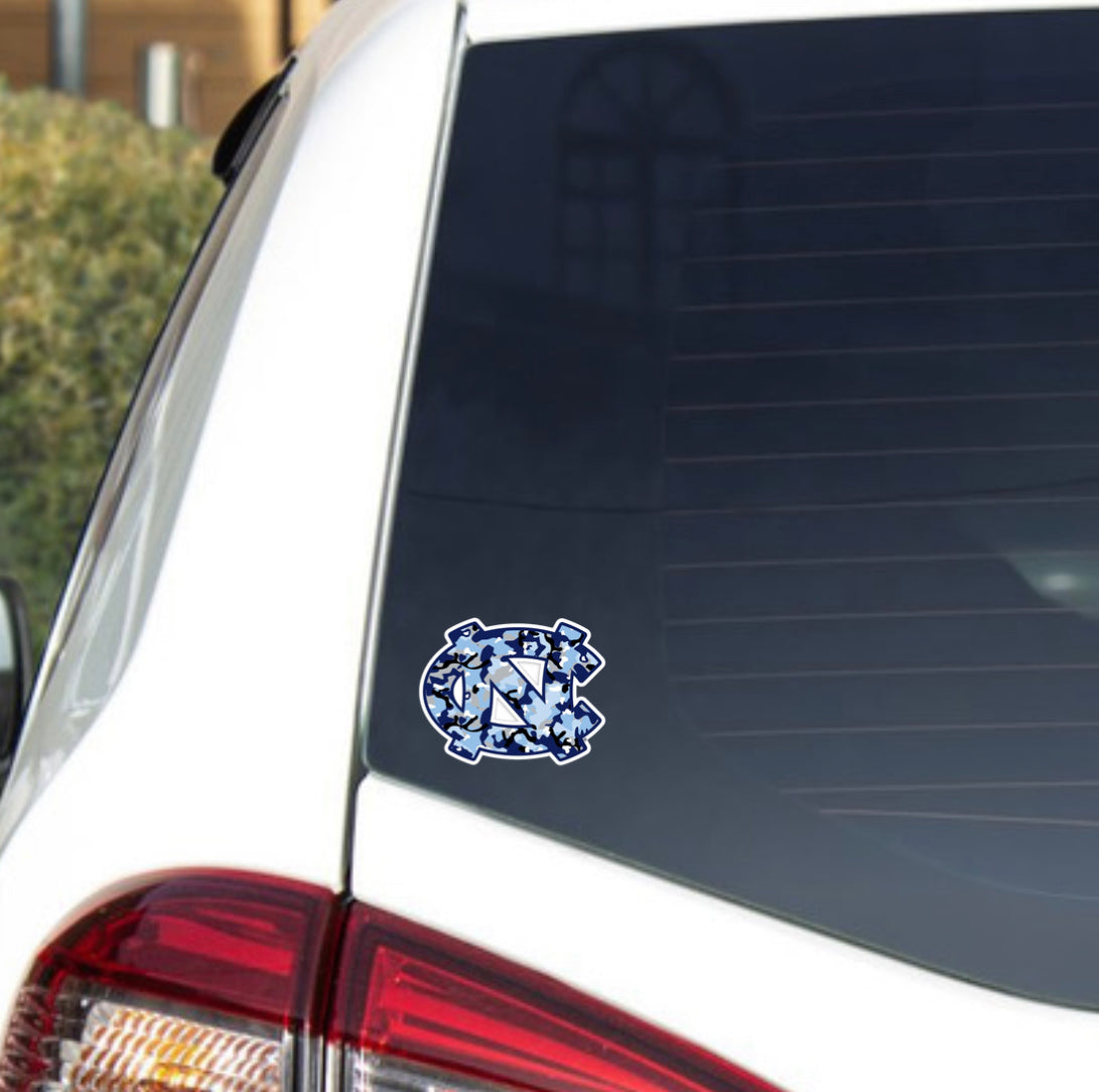 North Carolina Tar Heels Interlock Logo Decal - Carolina Blue Camo