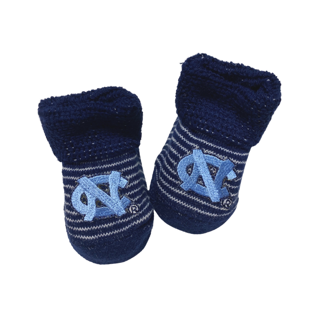 UNC Striped Newborn Booties Gift Box in Navy