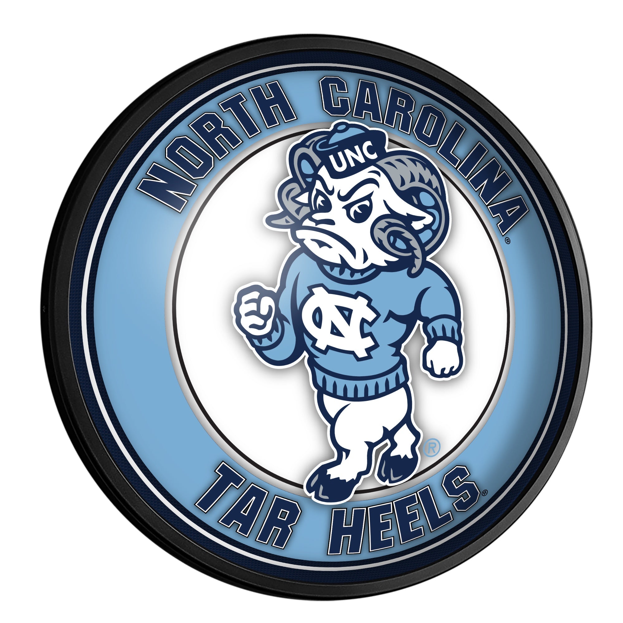 North Carolina Tar Heels Mascot - Round Slimline Lighted Wall Sign