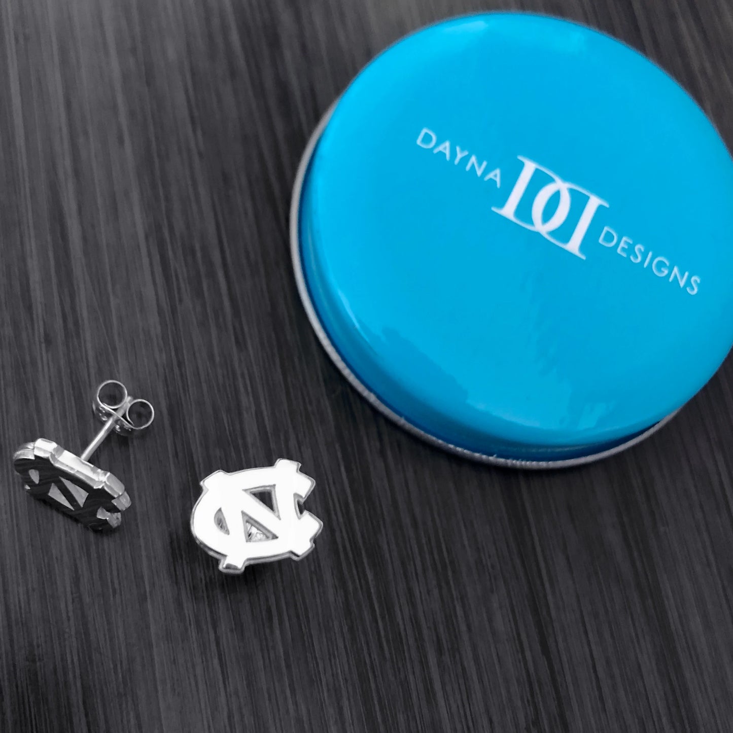 Carolina Tar Heels Sterling Silver Interlock Stud Earrings by Dayna Designs