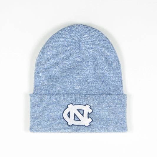 Carolina Blue Cuffed Unisex Beanie with UNC Logo in White Embroidered