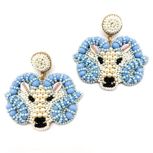 Carolina Blue Beaded Ram Earrings by Allie Beads