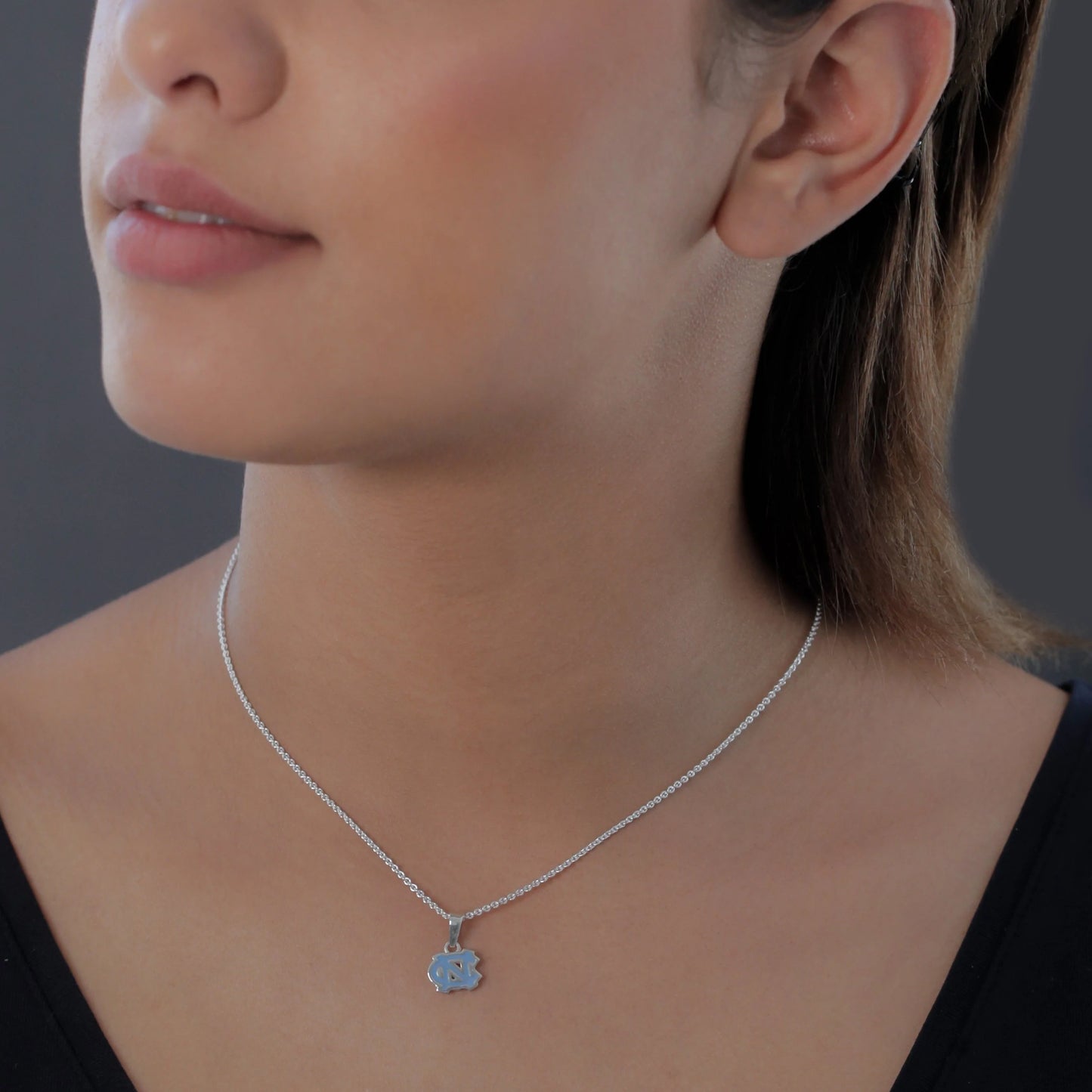 Carolina Tar Heels Interlock Carolina Blue Enamel Pendent Necklace by Dayna Designs
