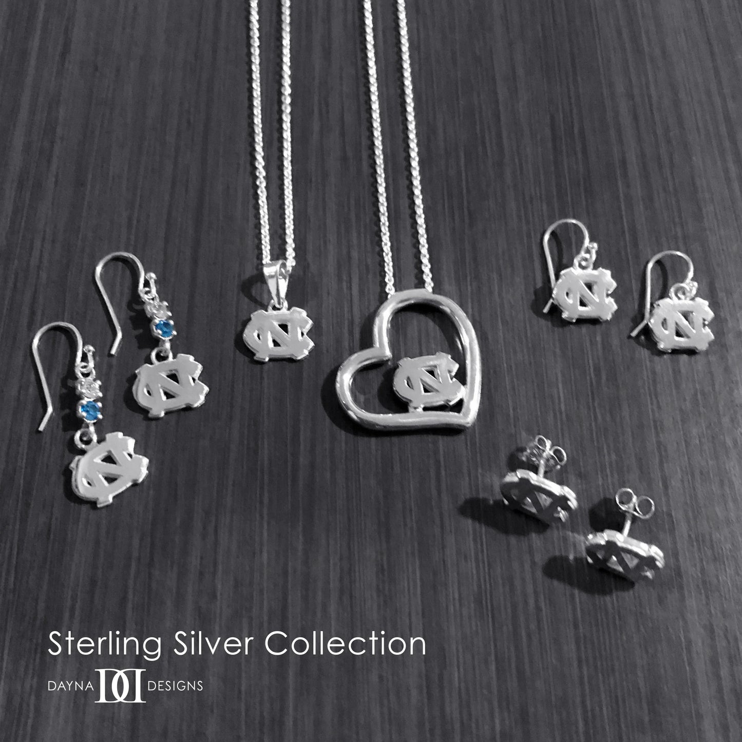 Carolina Tar Heels Sterling Silver Interlock Stud Earrings by Dayna Designs