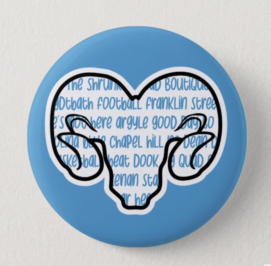 UNC Word Ram Button Pin by Shrunken Head Brand