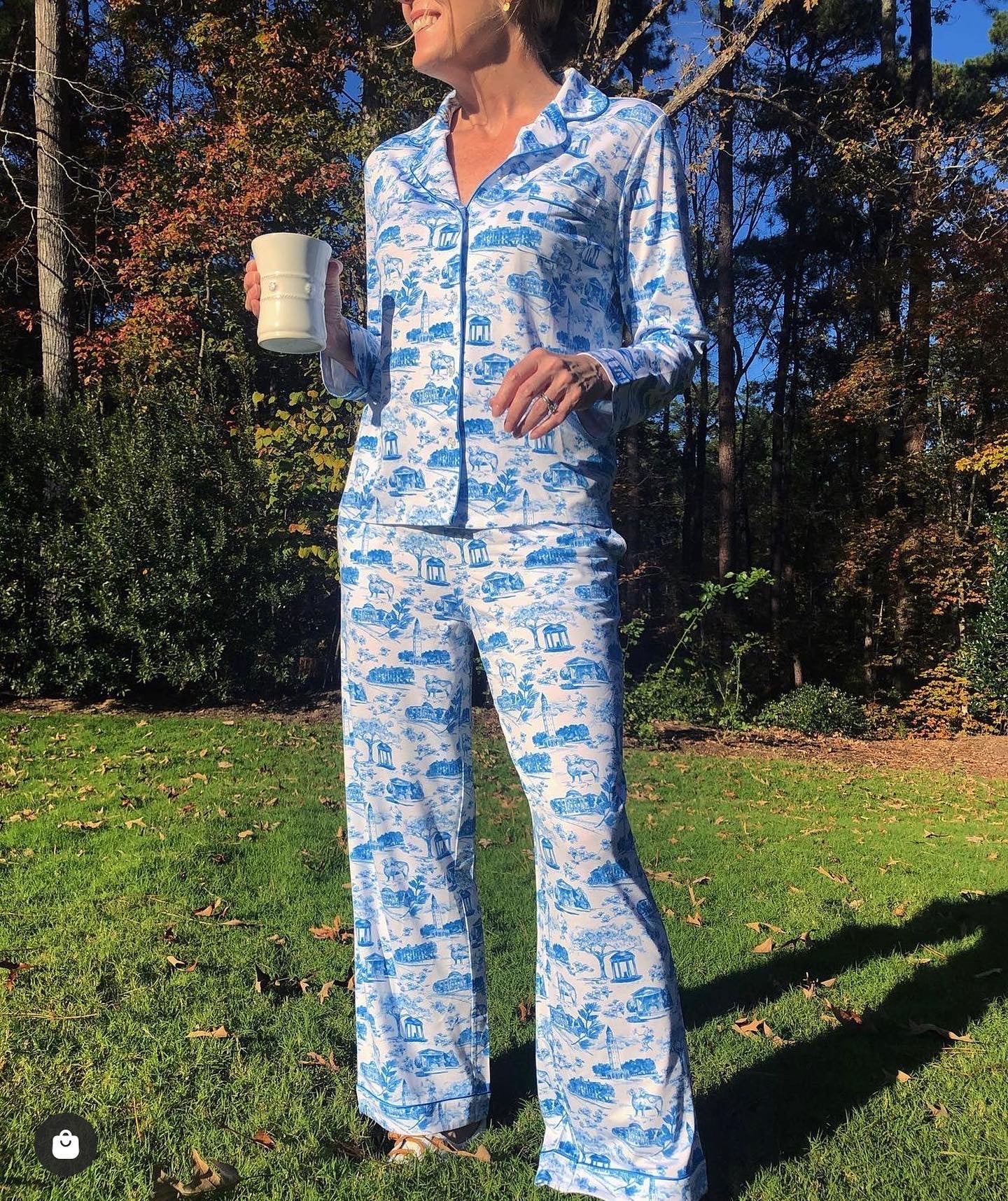 Tar Heel Toile Pajamas in White Long Sleeves Long Pants by Nothing Finer