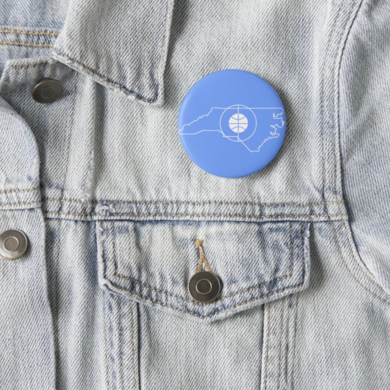 UNC Basketball Court Button Pin in Carolina Blue by Shrunken Head Brand