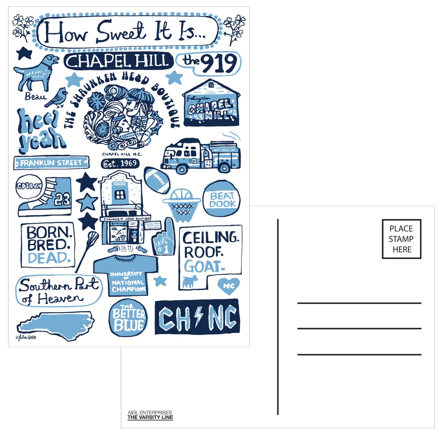 Shrunken Head Brand Chapel Hill North Carolina Post Card by Julia Gash