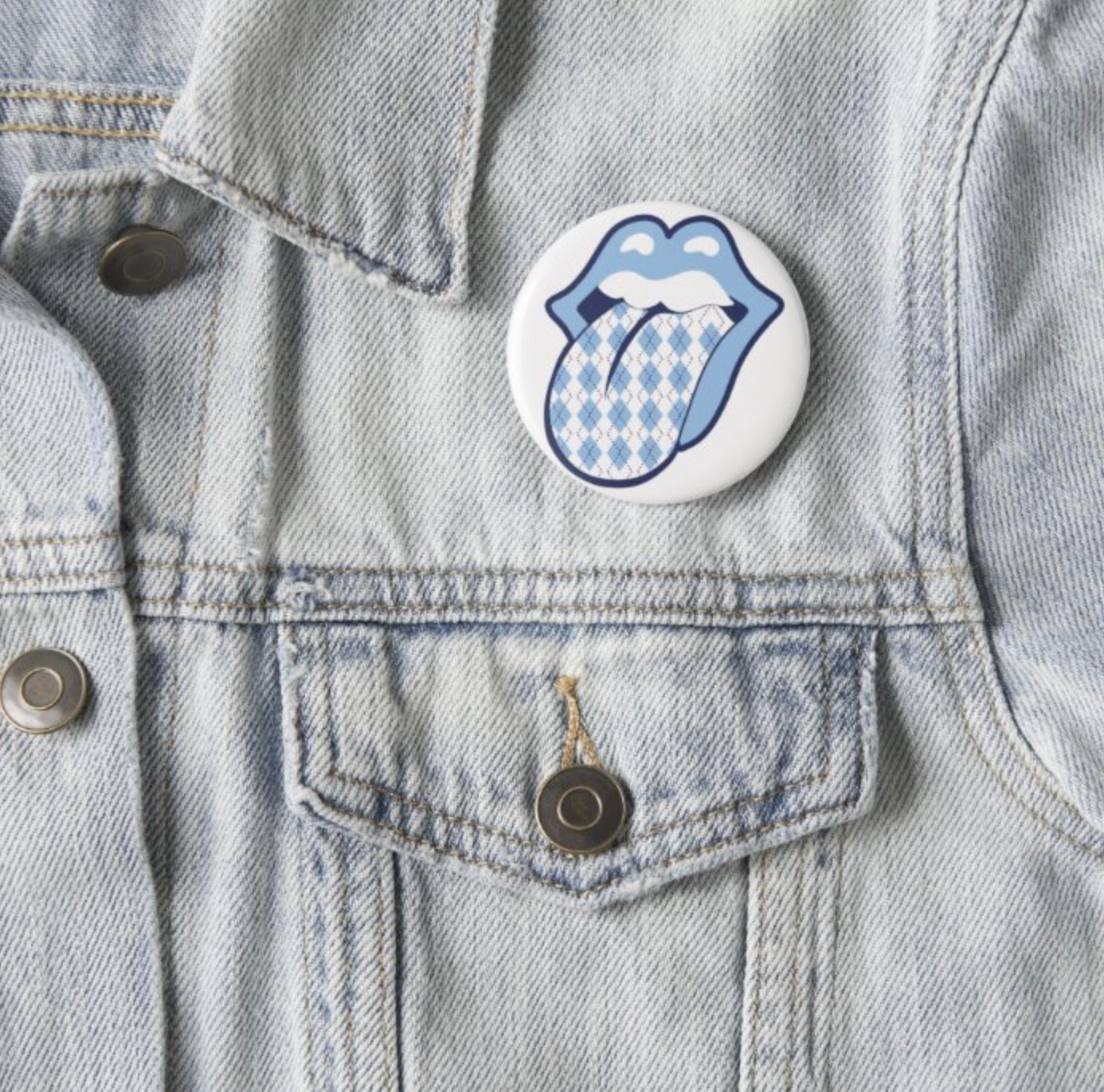 Argyle Carolina Tongue Button Pin by Shrunken Head Brand