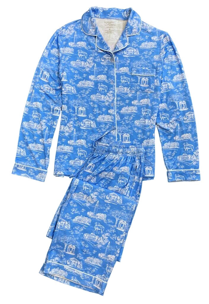 Tar Heel Toile Pajamas in Carolina Blue Long Sleeves Long Pants