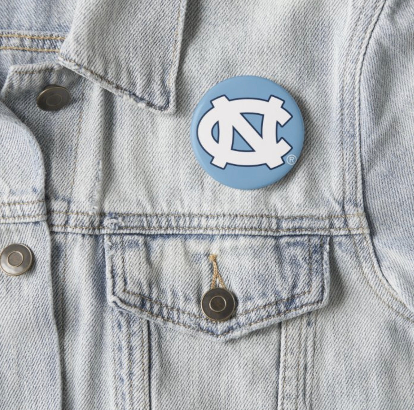 UNC Logo Button Pin in Carolina Blue