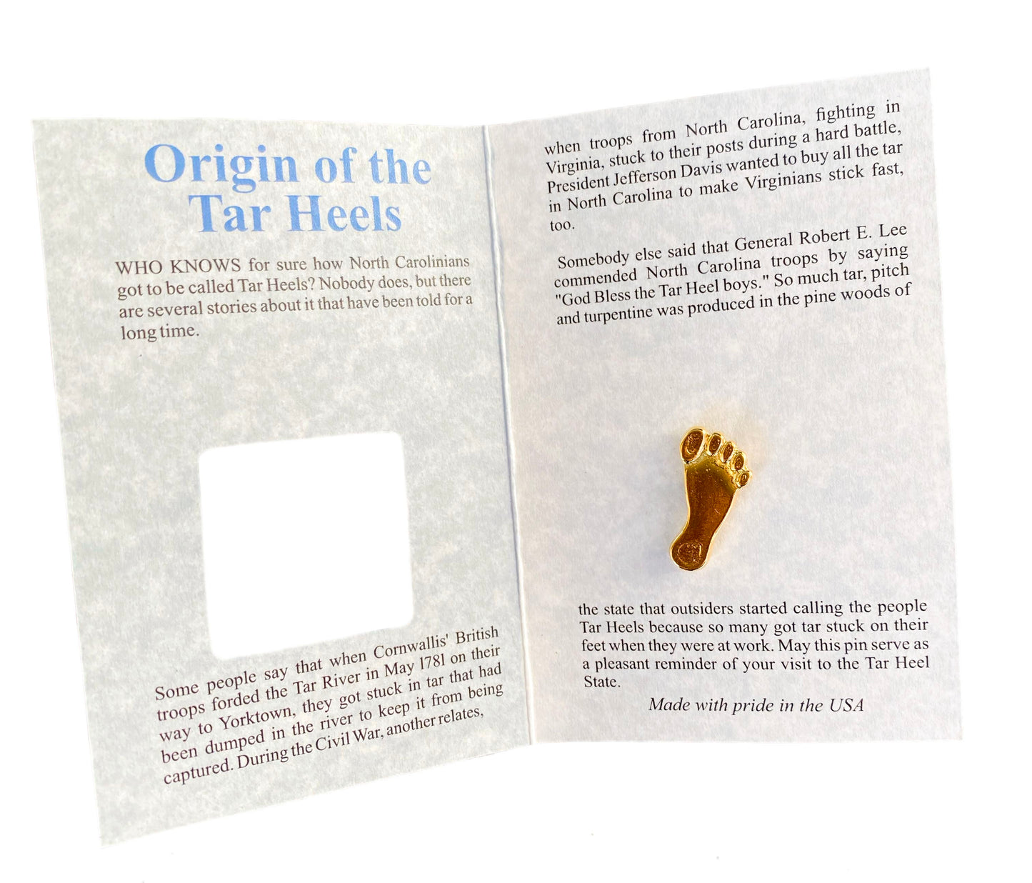 North Carolina Tar Heels Pin with Story Card