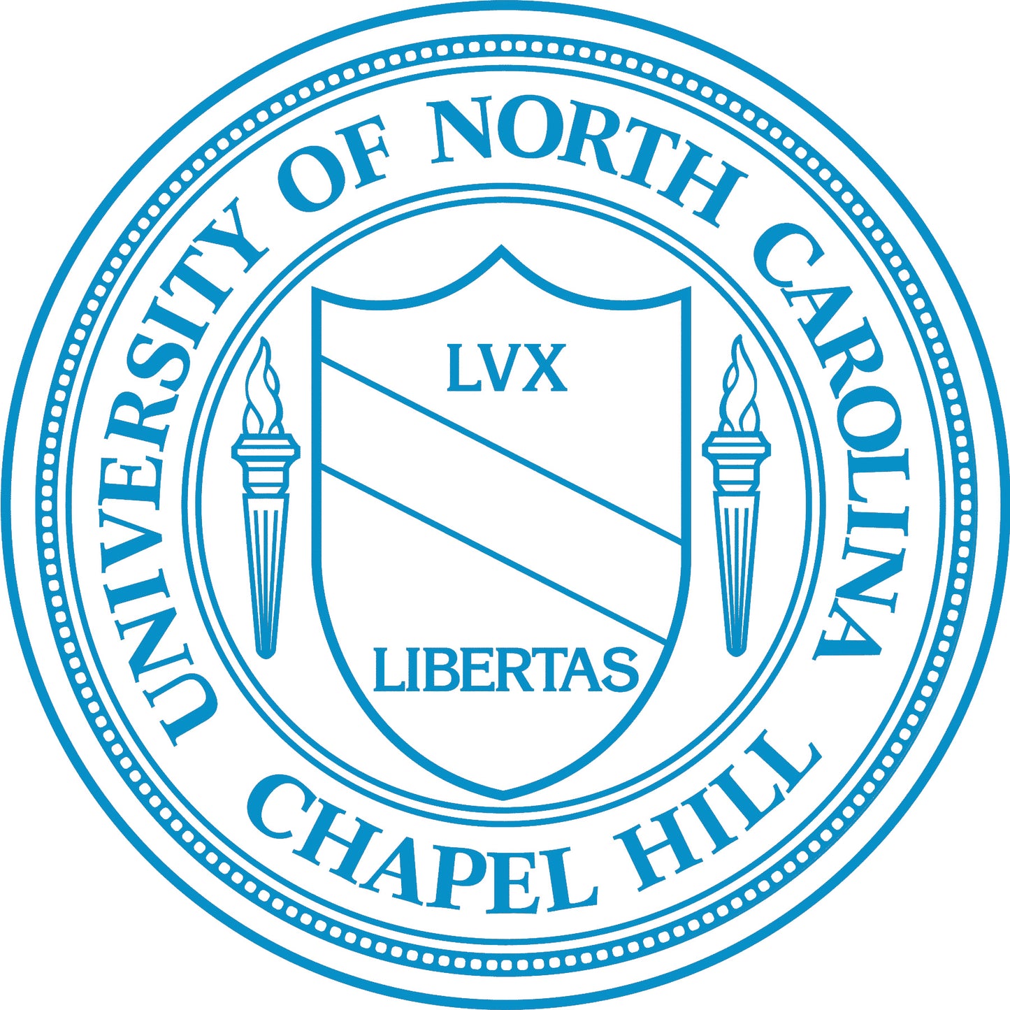 UNC Chapel Hill School Seal Button Pin in Carolina Blue and White