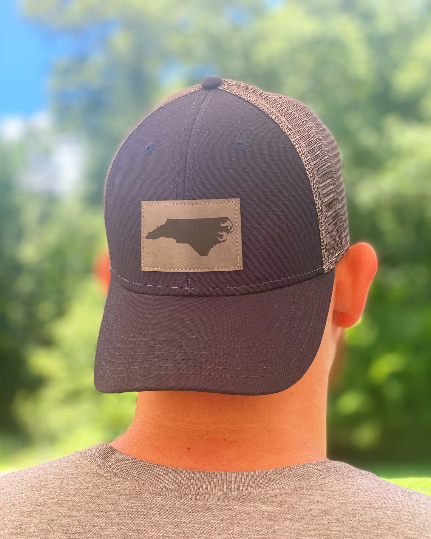 Legacy Engraved Leather North Carolina State Silhouette Navy Trucker Hat
