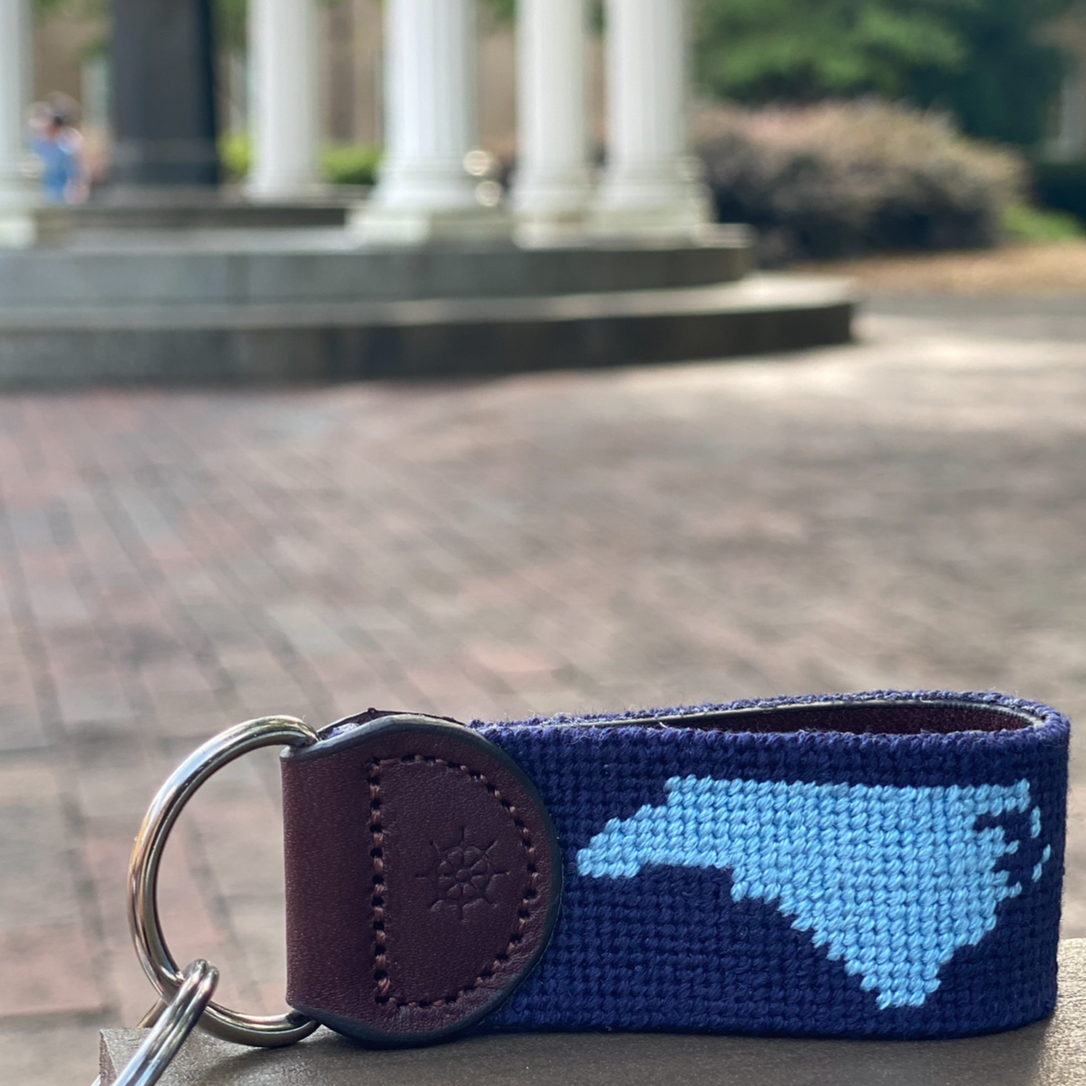 Navy Needlepoint Key Fob With Carolina Blue North Carolina Silhouette