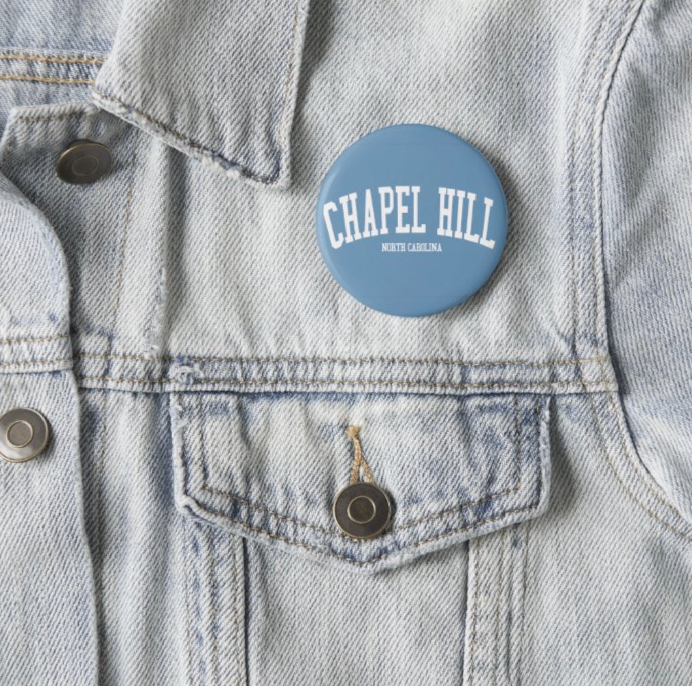 Chapel Hill NC Button Pin in Carolina Blue by Shrunken Head Brand