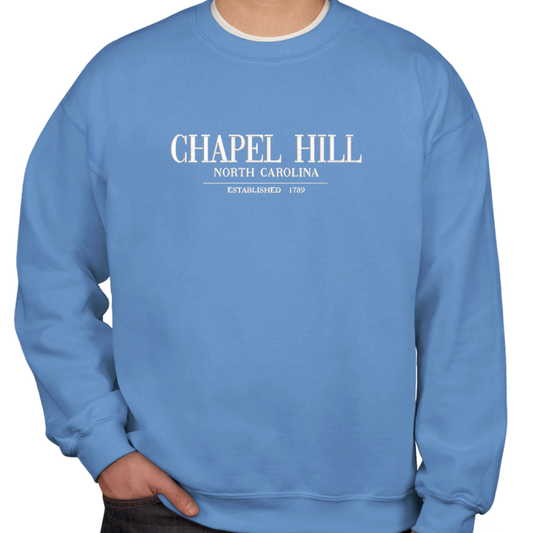Chapel Hill Embroidered Chill Crewneck in Carolina Blue