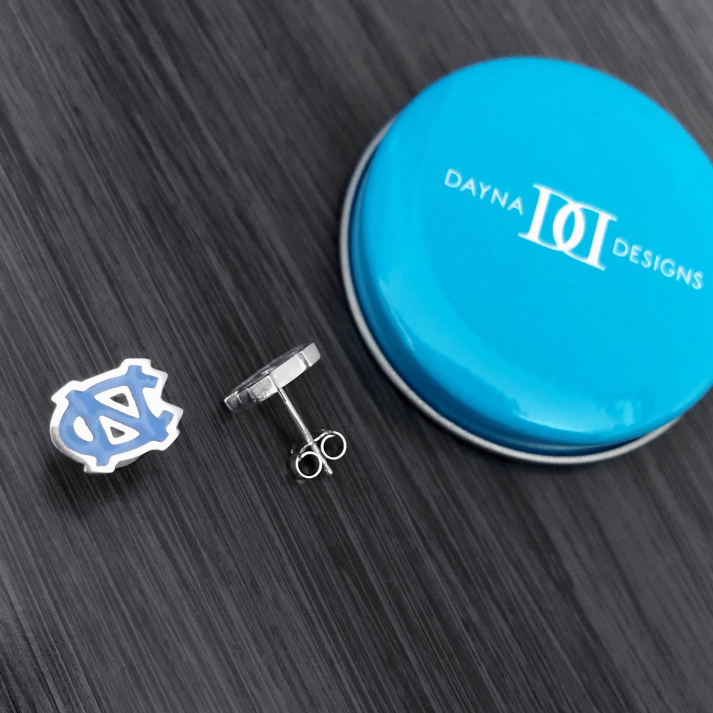 Carolina Tar Heels Interlock Carolina Blue Enamel Earrings by Dayna Designs