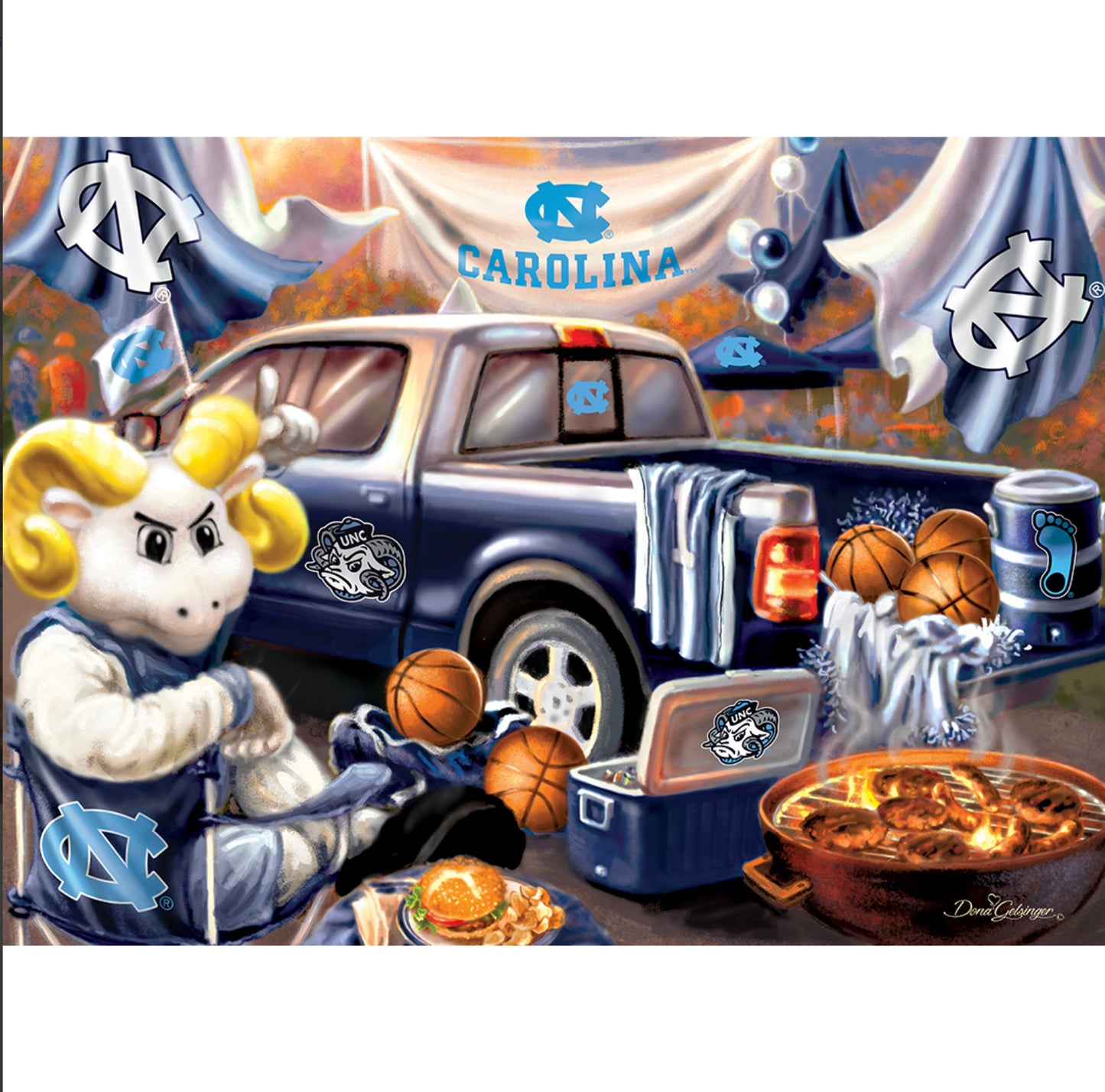 UNC Basketball Puzzle with Game Day Tailgate Theme 1000 Pieces