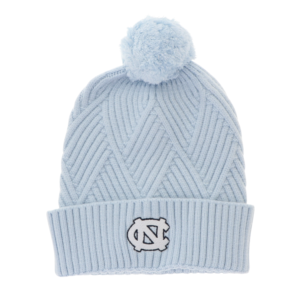 Carolina Blue Winter Knit Hat with Pom for Women
